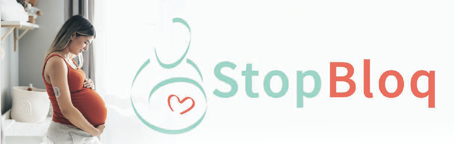 Pregnant woman with logo of Stop Bloq initiative