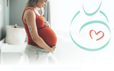 Pregnant woman with Stop Bloq logo